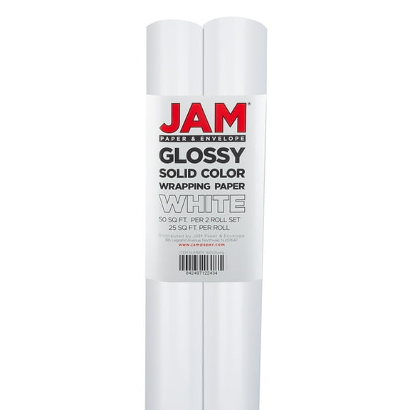 JAM Paper Glossy Wrapping Paper, 25 Sq ft, White, 2 Rolls
