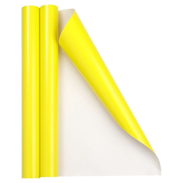 JAM Paper Glossy Wrapping Paper, 52.6 Sq ft Total (17 in x 18 Ft Each), Yellow, 2 Rolls