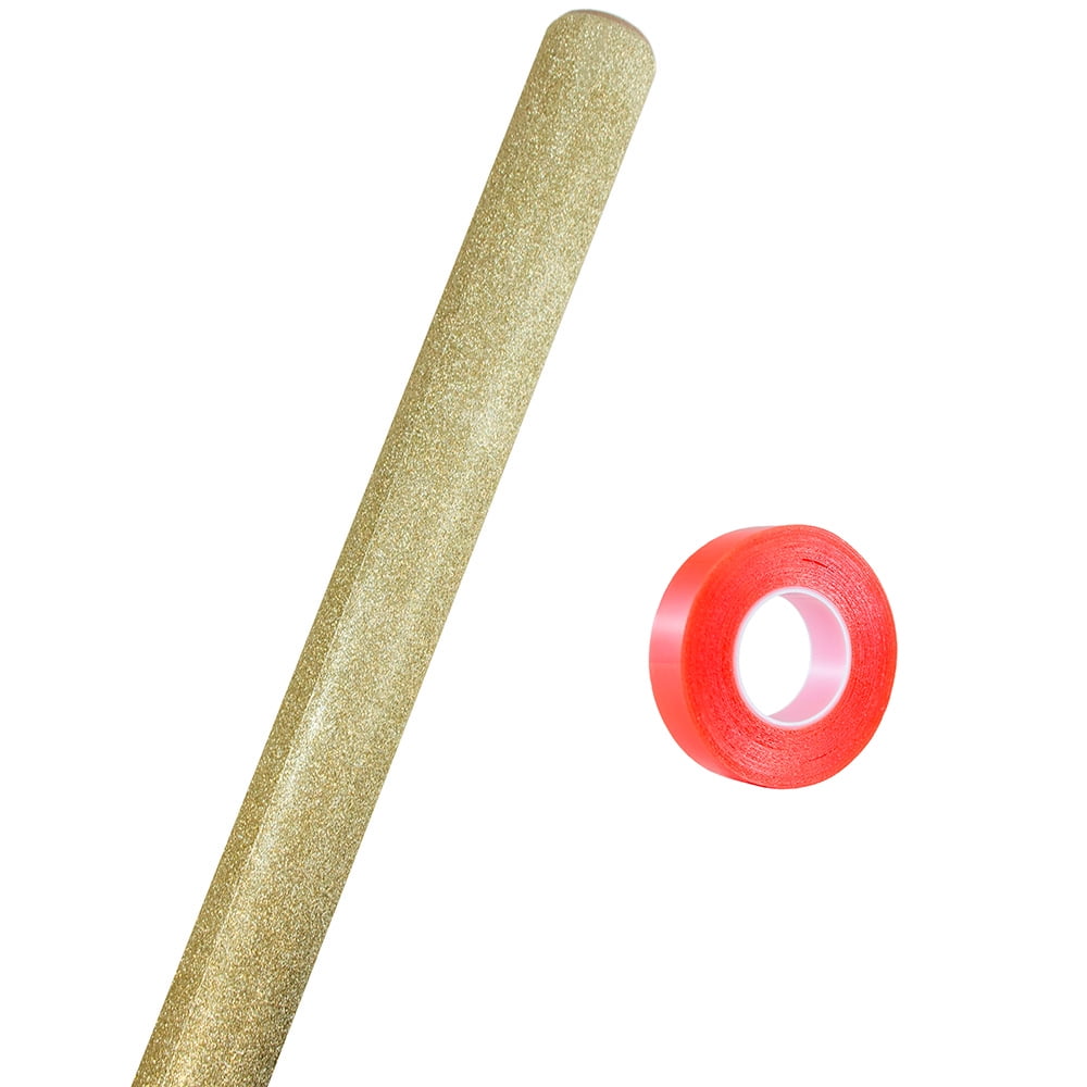 JAM Paper Gold Glitter Wrapping Paper & Clear Tape, All Occasion, 25 Sq