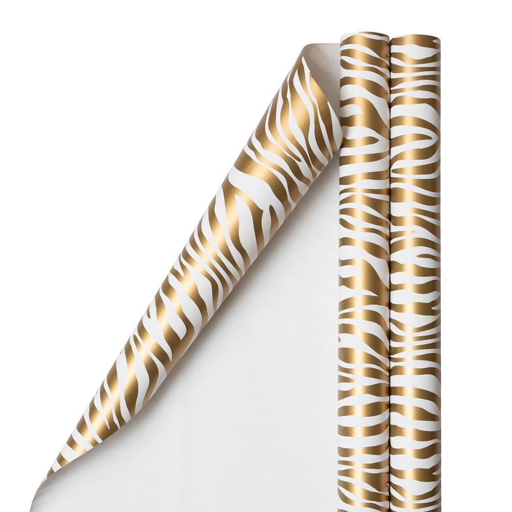 JAM Paper Gold & White Zebra Wrapping Paper, 50 Sq ft. Total, 2 per Pack