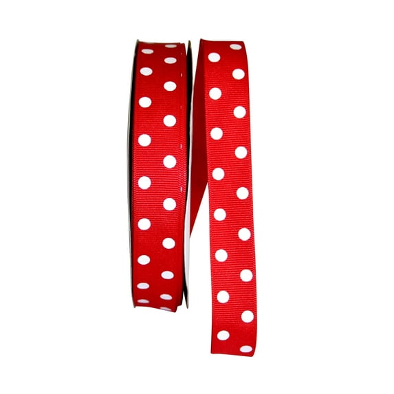 JAM Paper Grosgrain Polka Dot All Occasion Red Polyester Ribbon, 1800" x 0.87"