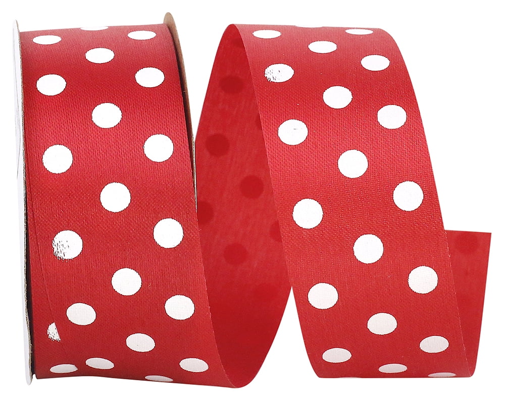JAM Paper Grosgrain Polka Dot All Occasion Red Polyester Ribbon, 900" x 1.37"