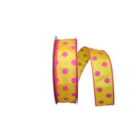 JAM Paper Grosgrain Polka Dot All Occasion Yellow Polyester Ribbon, 720" x 1.5"