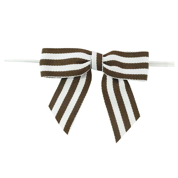 JAM Paper Grosgrain Twist Tie Bow, Brown & White, 7/8 inches, 100/Pack