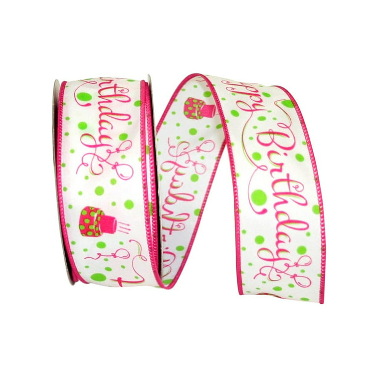 JAM Paper Happy Birthday Ribbon, Pink, 1.5 in x 10 yd, 1/Pack