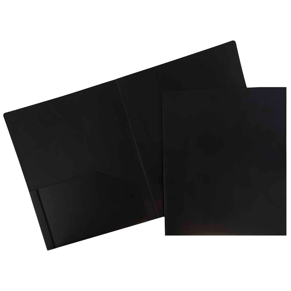 JAM Paper Heavy Duty Plastic 2 Pocket Extra Tough School Folders, Black, Bulk 144/Box