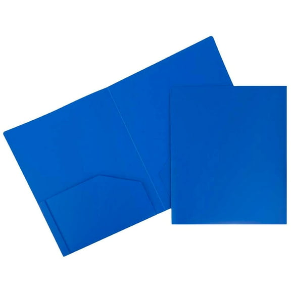 JAM Paper Heavy Duty Plastic 2 Pocket Extra Tough School Folders, Blue, Bulk 144/Box