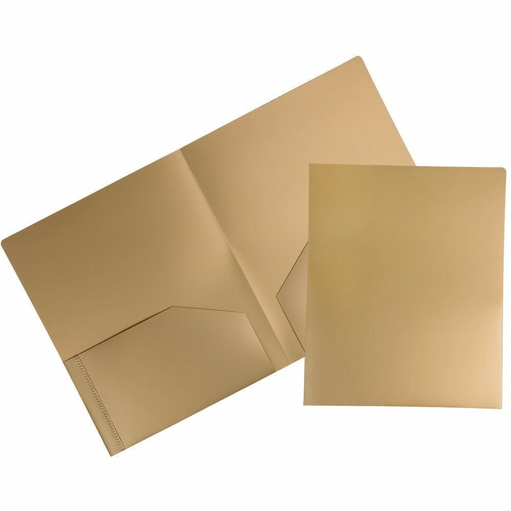 JAM Paper Heavy Duty Plastic 2 Pocket Extra Tough School Folders, Gold, Bulk 144/Box
