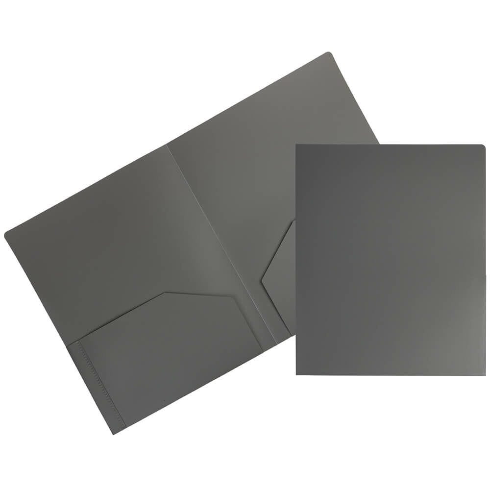 JAM Paper Heavy Duty Plastic 2 Pocket Extra Tough School Folders, Gray, Bulk 48/Pack