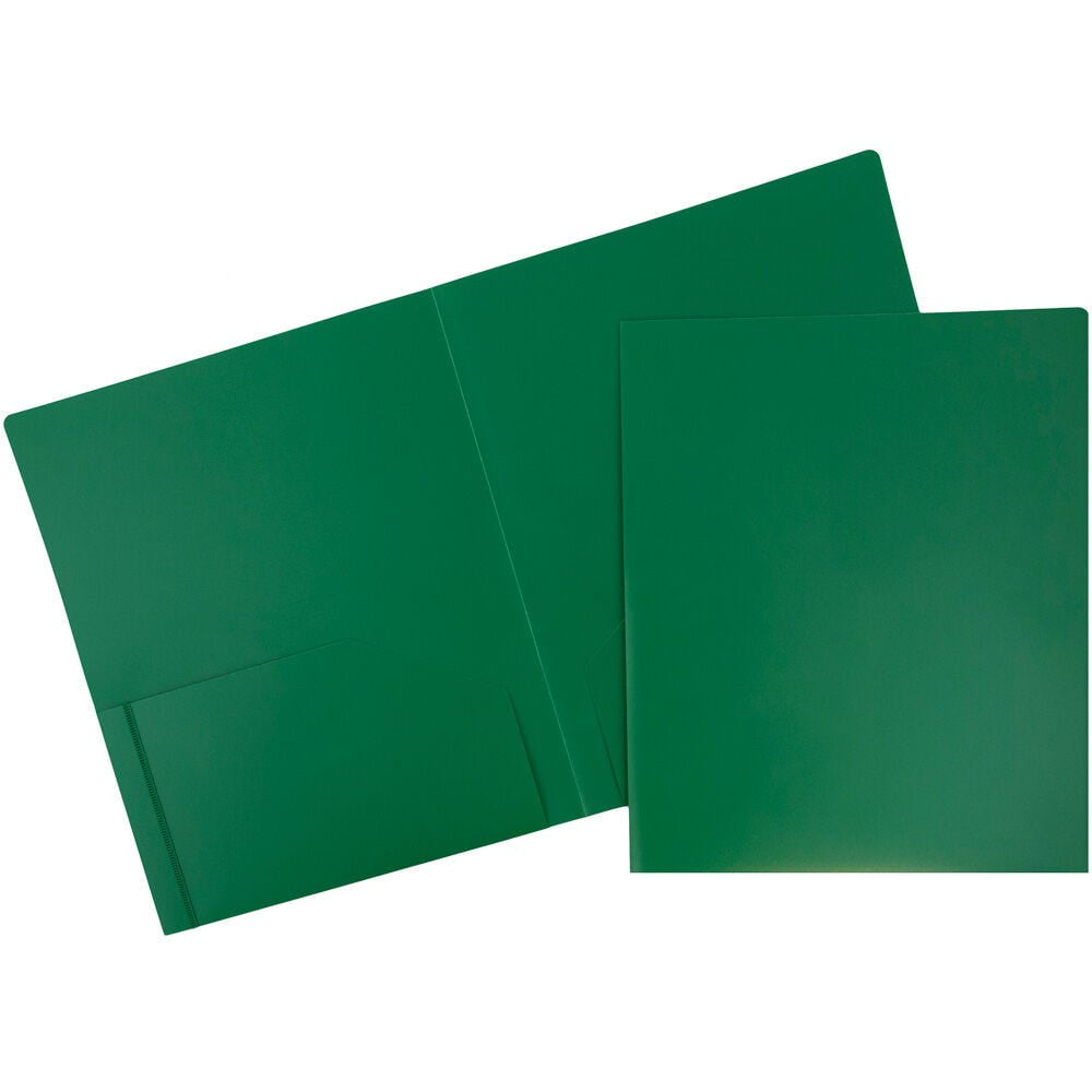 JAM Paper Heavy Duty Plastic 2 Pocket Extra Tough School Folders, Green, Bulk 48/Pack