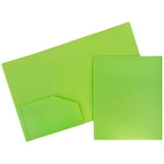 JAM Paper Heavy Duty Plastic 2 Pocket Extra Tough School Folders, Lime Green, Bulk 144/Box