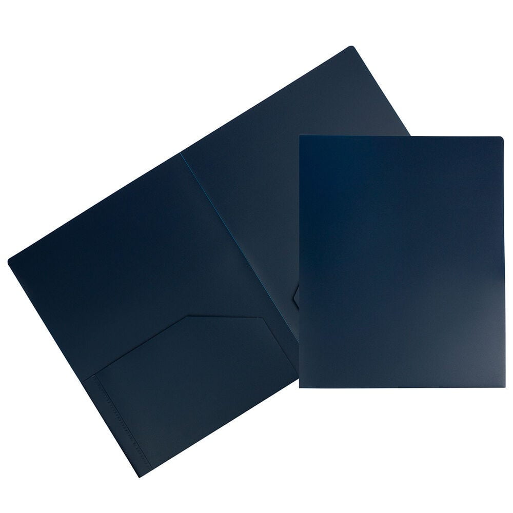 JAM Paper Heavy Duty Plastic 2 Pocket Extra Tough School Folders, Navy Blue, Bulk 48/Pack