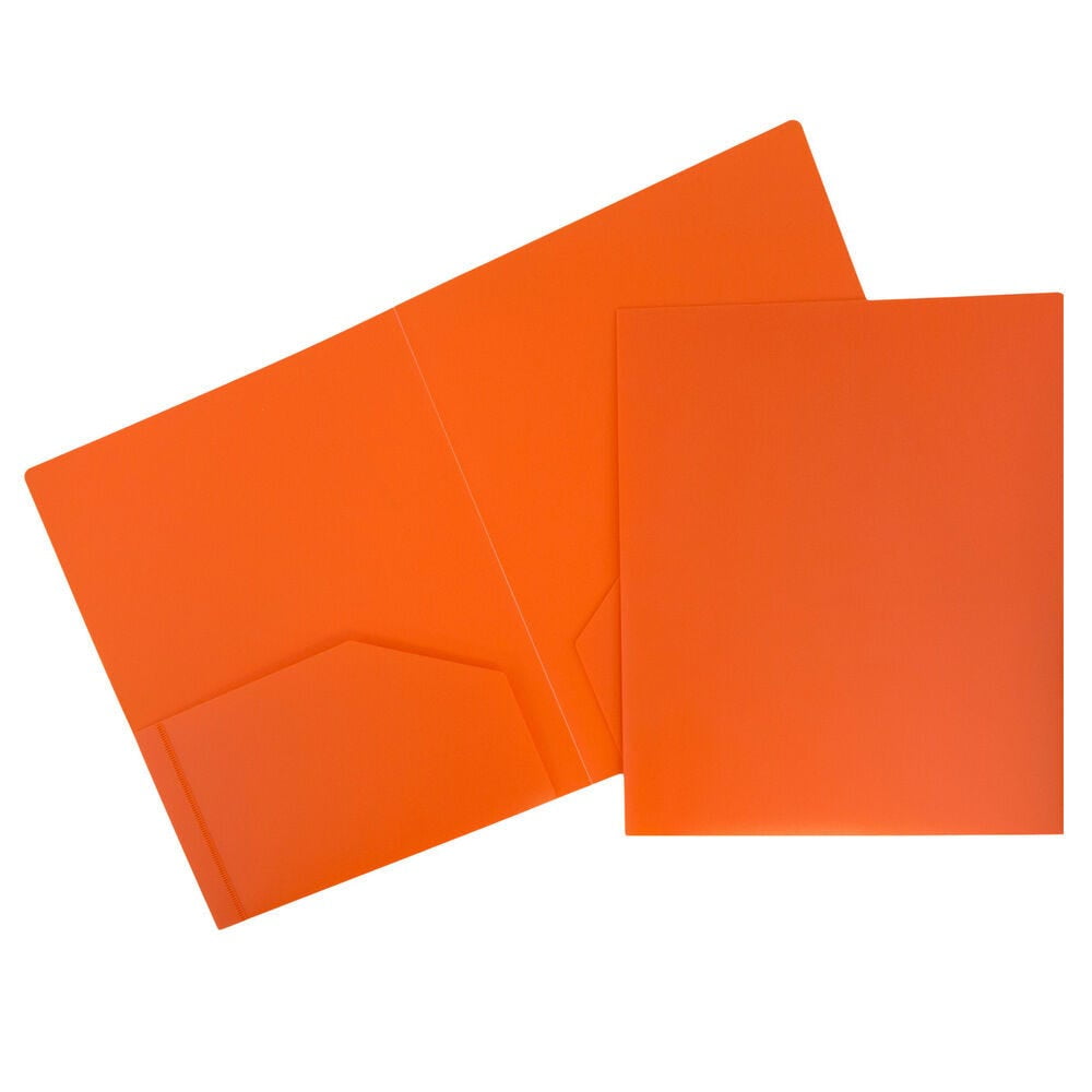JAM Paper Heavy Duty Plastic 2 Pocket Extra Tough School Folders, Orange, Bulk 48/Pack
