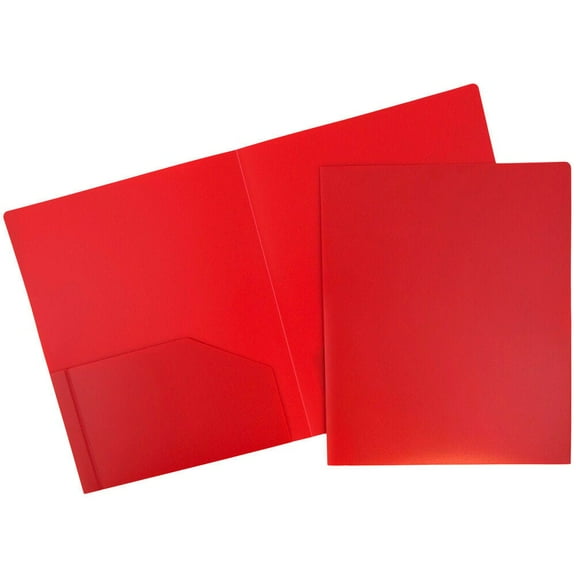 JAM Paper Heavy Duty Plastic 2 Pocket Extra Tough School Folders, Red, Bulk 144/Box