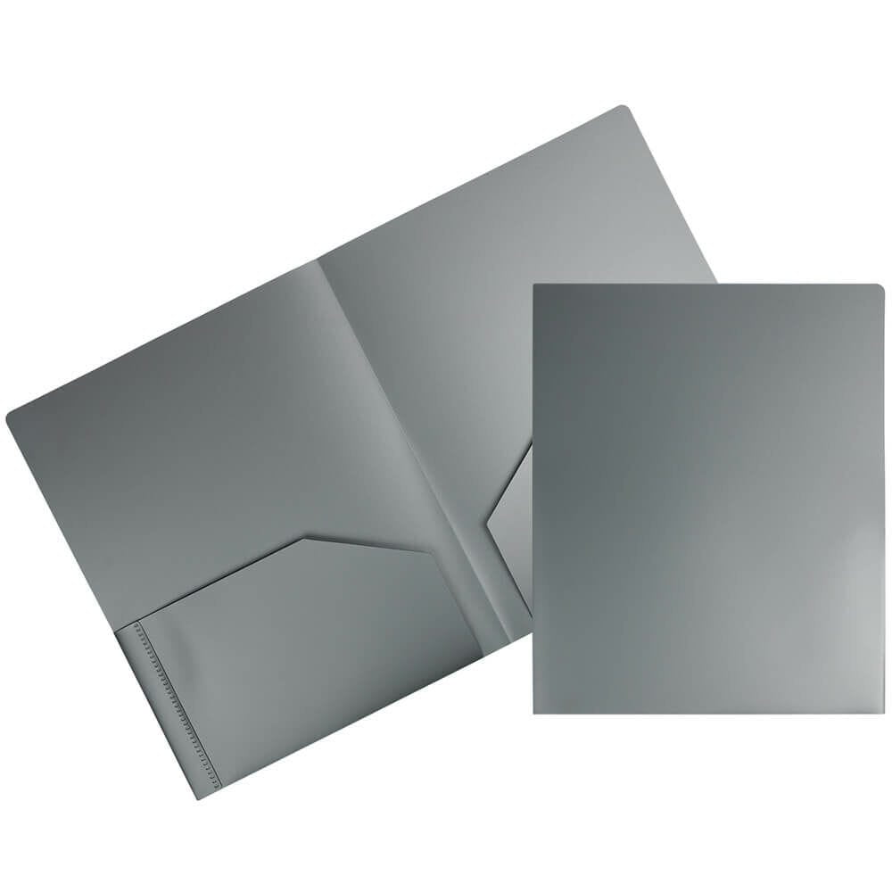 JAM Paper Heavy Duty Plastic 2 Pocket Extra Tough School Folders, Silver, Bulk 144/Box