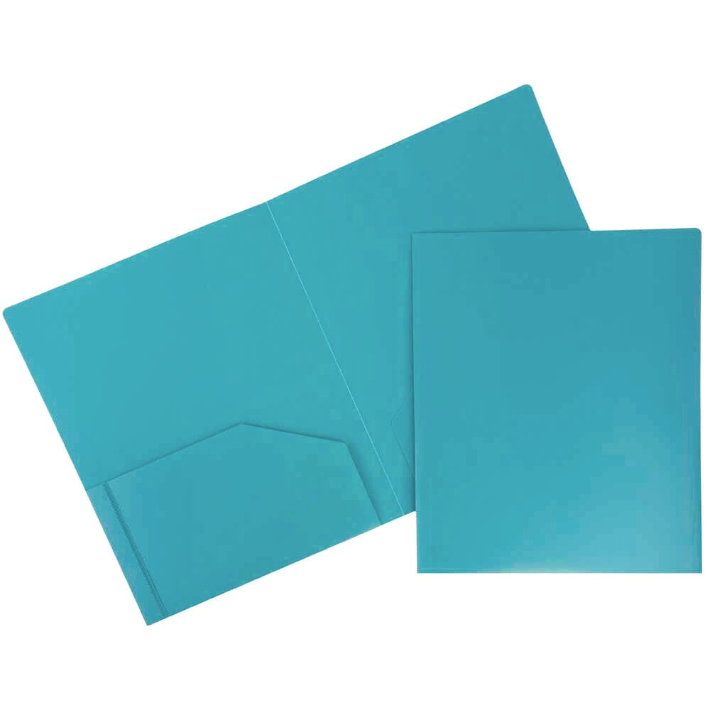 JAM Paper Heavy Duty Plastic 2 Pocket Extra Tough School Folders, Teal Blue, Bulk 144/Box