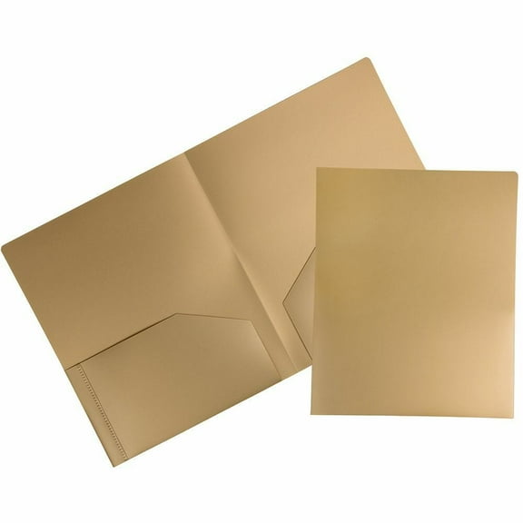 JAM Paper Heavy Duty Plastic 2 Pocket School Folders, Gold, 3/Pack