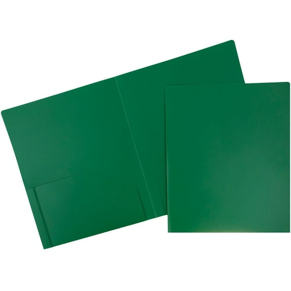 JAM Paper Heavy Duty Plastic 2 Pocket School Folders, Green, 3/Pack