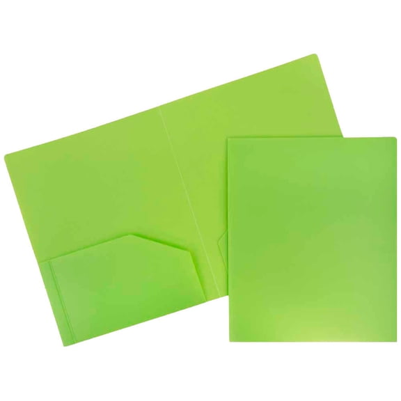 JAM Paper Heavy Duty Plastic 2 Pocket School Folders, Lime Green, 3/Pack