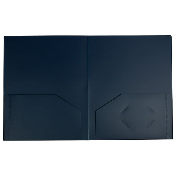 JAM Paper Heavy Duty Plastic 2 Pocket School Folders, Navy Blue, 6 per Pack