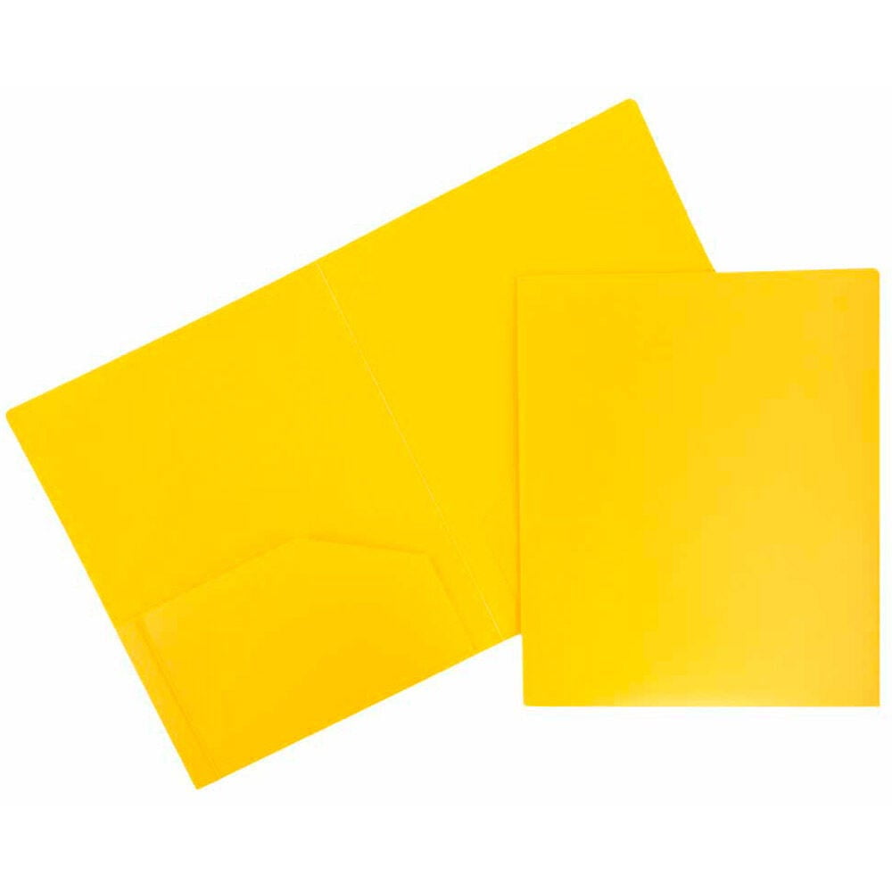 JAM Paper Heavy Duty Plastic 2 Pocket School Folders, Yellow, 3/Pack