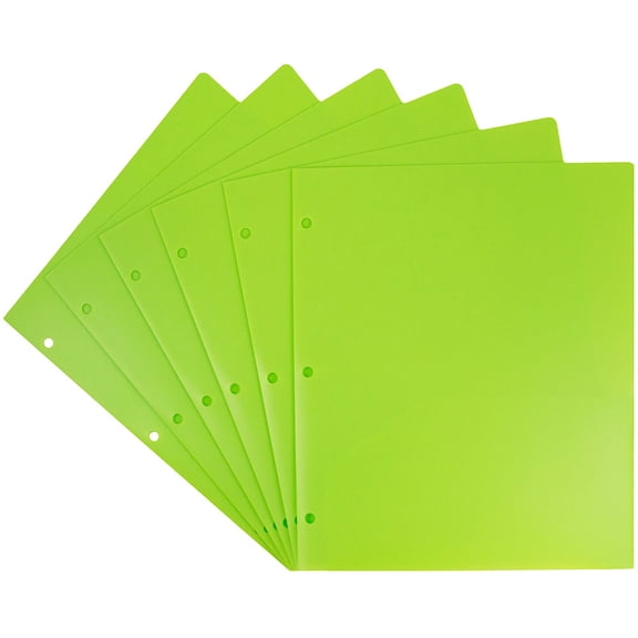 JAM Paper Heavy Duty Plastic 3 Hole Pocket Folders, Lime Green, 6 per Pack