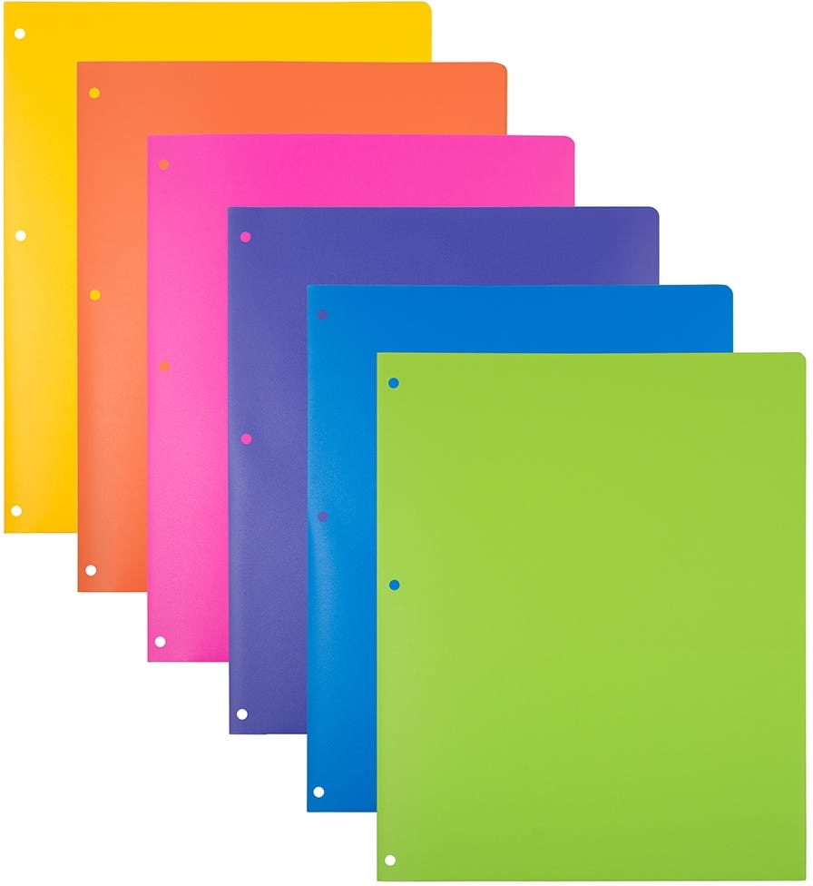 JAM Paper Heavy Duty Plastic 3 Hole Punch Pocket Folders, Extra Tough, Assorted Fashion Colors, Bulk 48/Pack