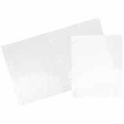 JAM Paper Heavy Duty Plastic 3 Hole Punch Pocket Folders, Extra Tough, Clear, Bulk 144/Box
