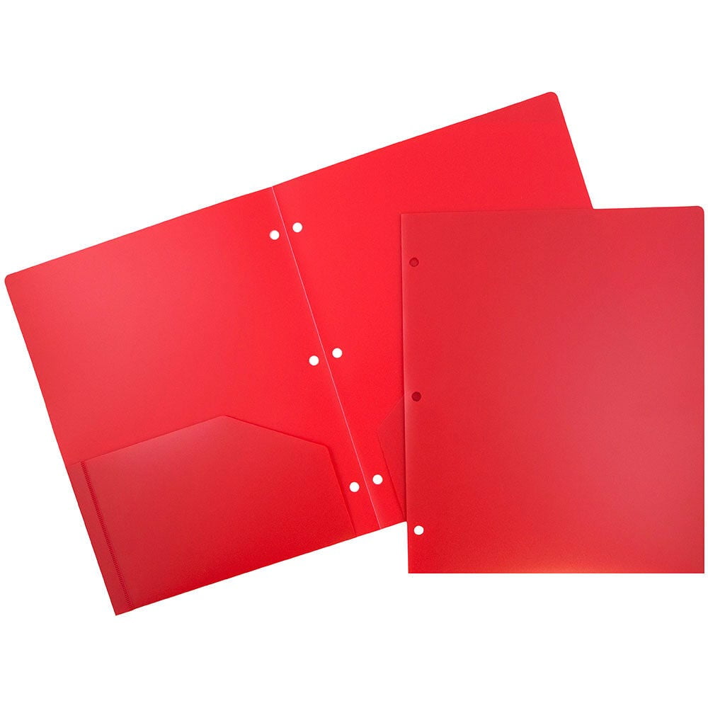 JAM Paper Heavy Duty Plastic 3 Hole Punch Pocket Folders, Extra Tough, Red, Bulk 48/Pack