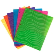 JAM Paper Heavy Duty Plastic 3 Hole School Folders, Assorted Wave Colors, 6/Pack