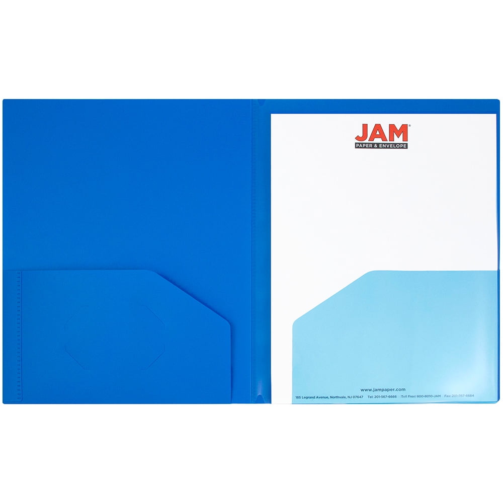 JAM Paper Heavy Duty Plastic Multi 6 Pocket Folders, Blue, 2 Folders Pack