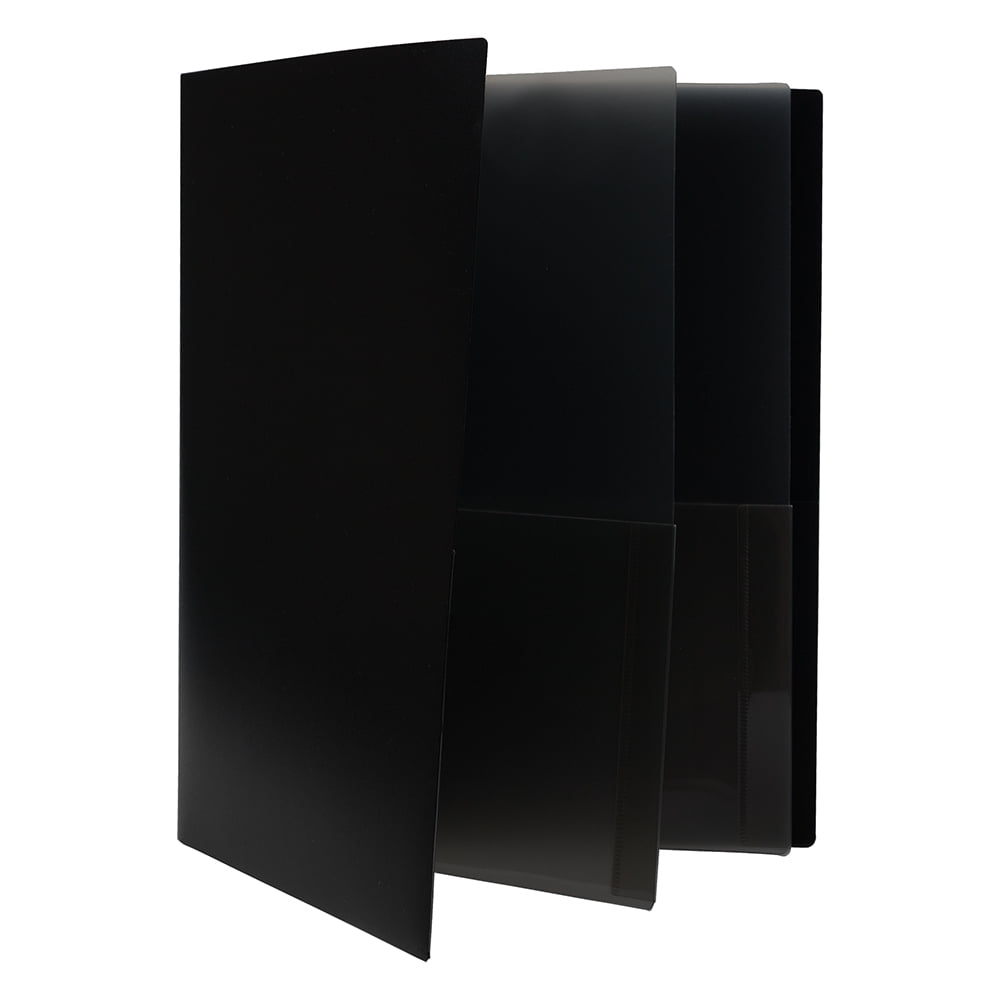 JAM Paper Heavy Duty Plastic Multi Pocket Folders, 6 Pocket Organizer, Black, Bulk 72/Pack