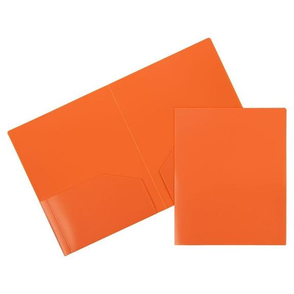JAM Paper Heavy Duty Plastic Two Pocket Presentation Folders, Orange, 108/pack