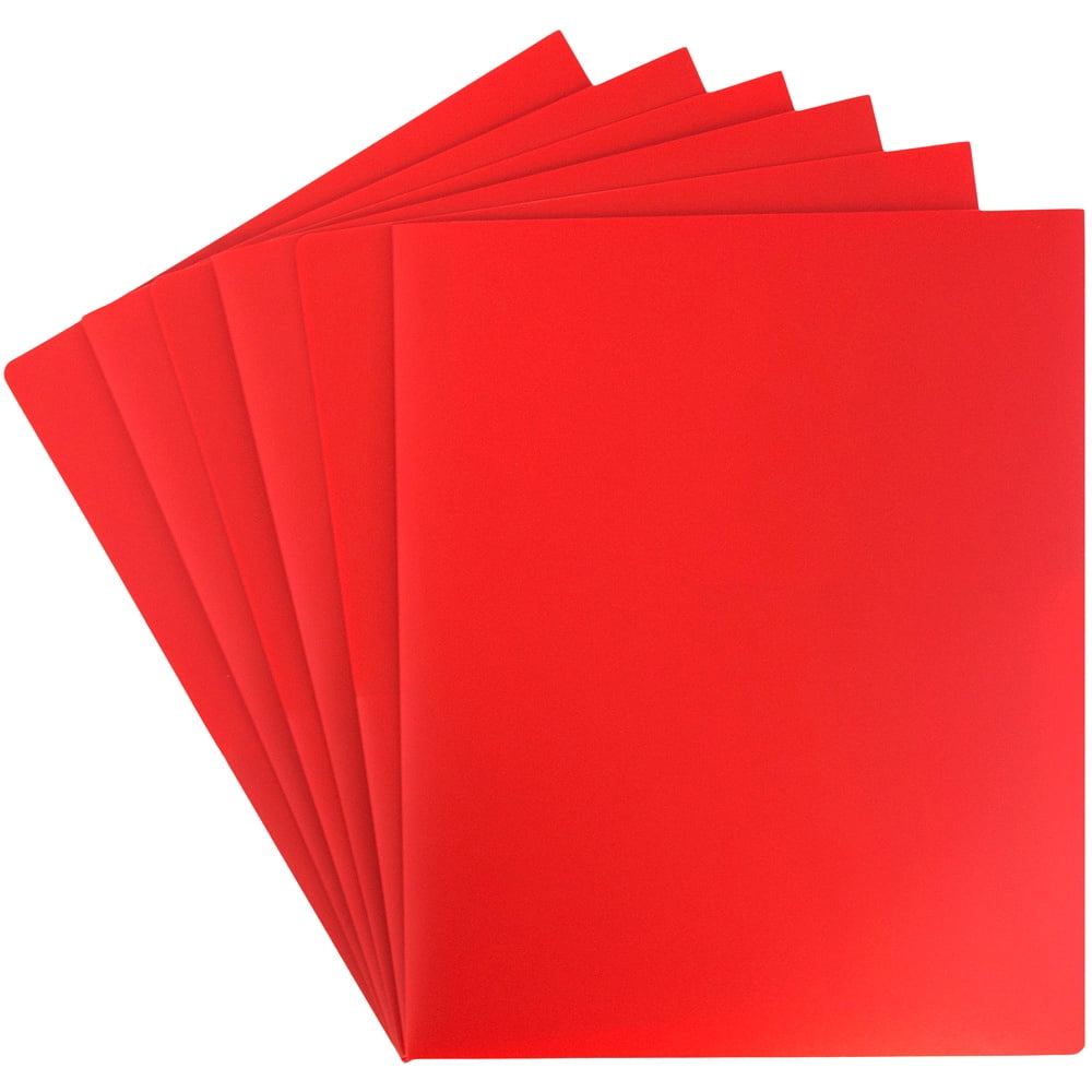 JAM Paper Heavy Duty Plastic Two Pocket Presentation Folders, Red, 6 Pack
