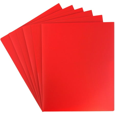 JAM Paper Heavy Duty Plastic Two Pocket Presentation Folders, Red, 6 Pack