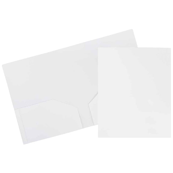 JAM Paper Heavy Duty Plastic Two Pocket Presentation Folders, White, 108/pack
