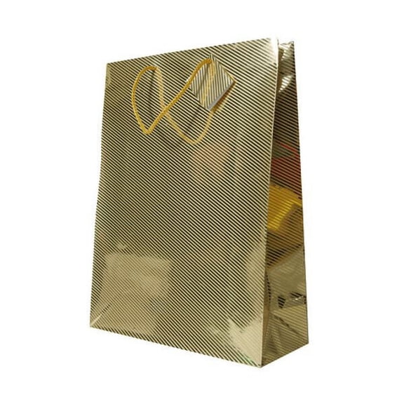JAM Paper Holiday Foil Gift Bag, 17 x 21 x 6.25, Gold Diagonal Pinstripe, XXX Large, 1 per Pack