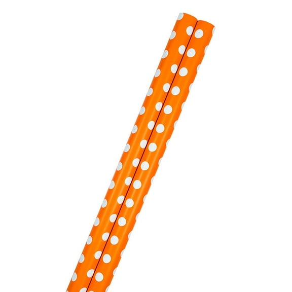 JAM Paper Holiday Wrapping Paper, 25 Sq ft, Orange with White Polka Dots, 2/Pack