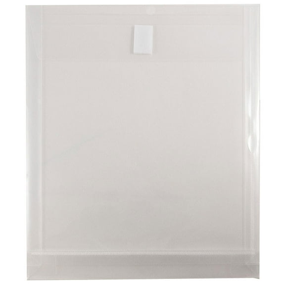 JAM Paper Hook & Loop Plastic Envelopes, 1" Expansion, 9 3/4 x 11 1/2, Clear, 12 per Pack