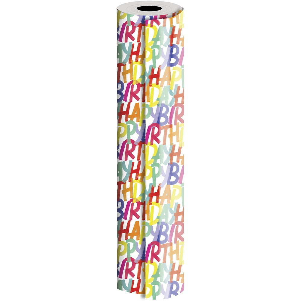 JAM Paper Industrial Bulk Wrapping Paper, 1/Pack, Rainbow Happy Birthday Gift Wrap, 416 Sq Ft (1/4 Ream)