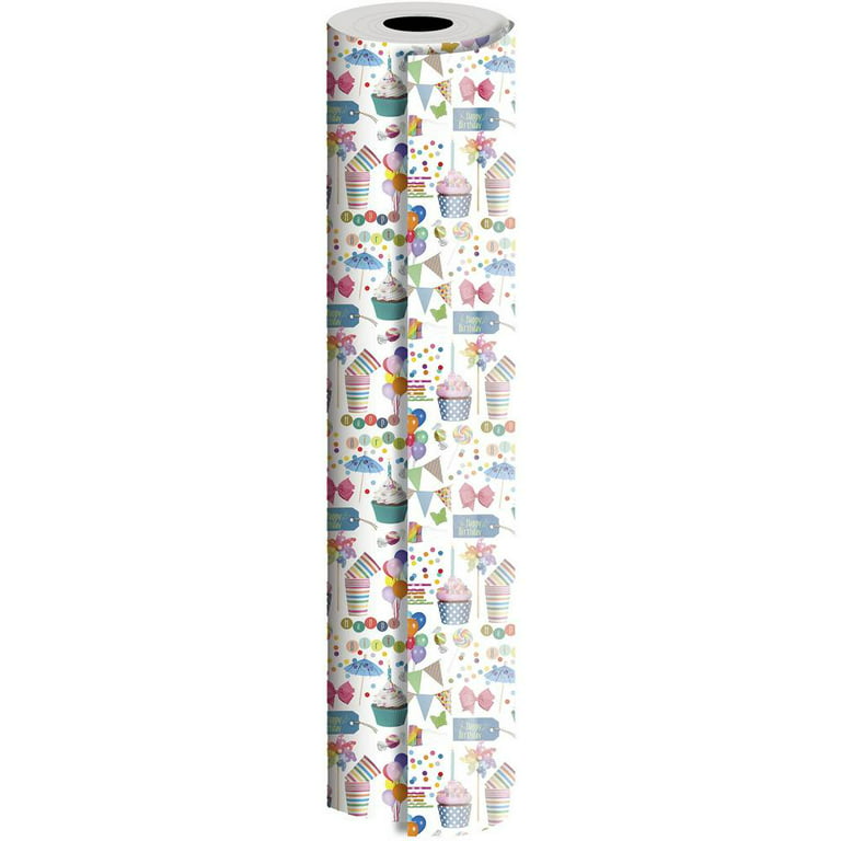 JAM Paper Industrial Size Bulk Wrapping Paper Rolls, Birthday Party Design,  Full Ream (1666 Sq Ft), Sold Individually