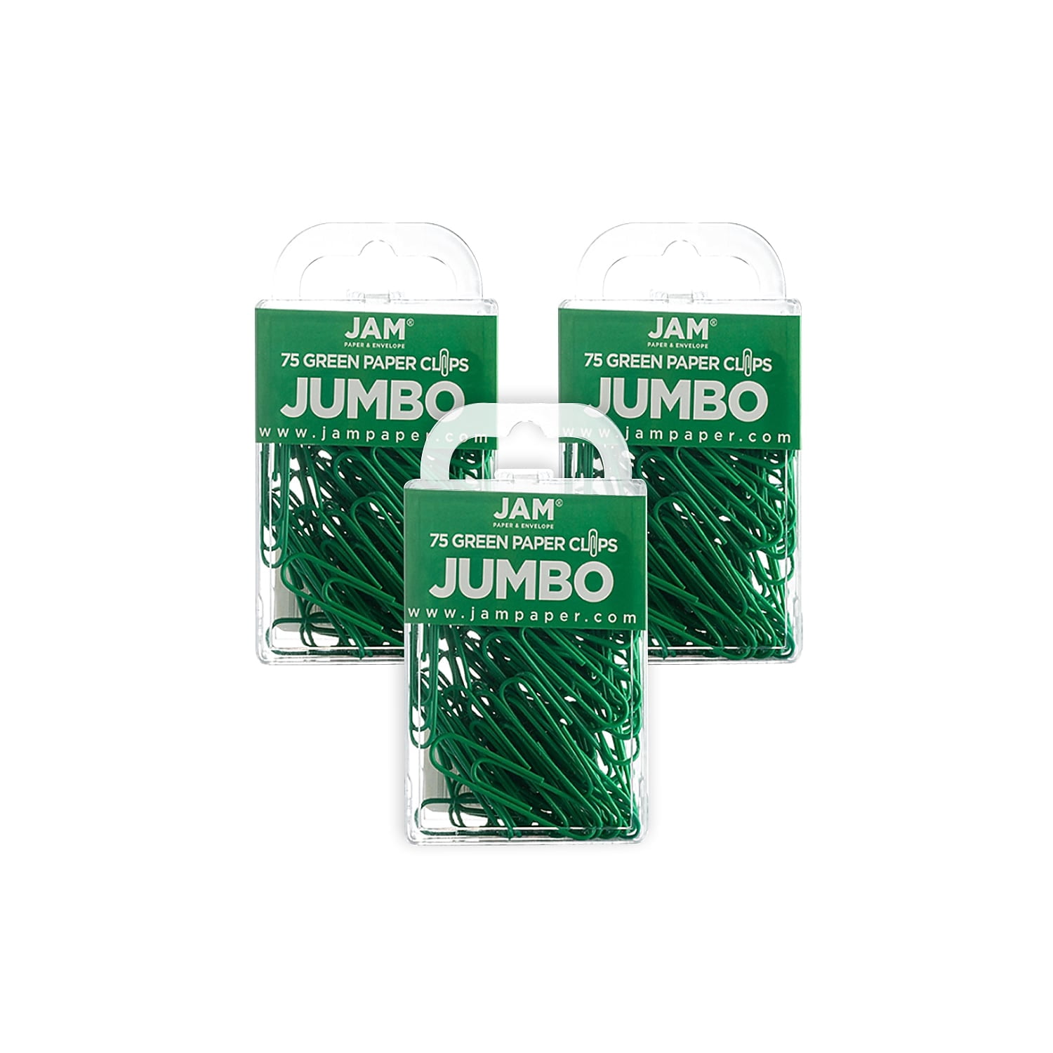 JAM Paper Jumbo Paper Clip Green 3 Packs of 75(42186878B)