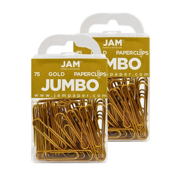 JAM Paper Jumbo Paper Clips, Gold, 2 Packs of 75