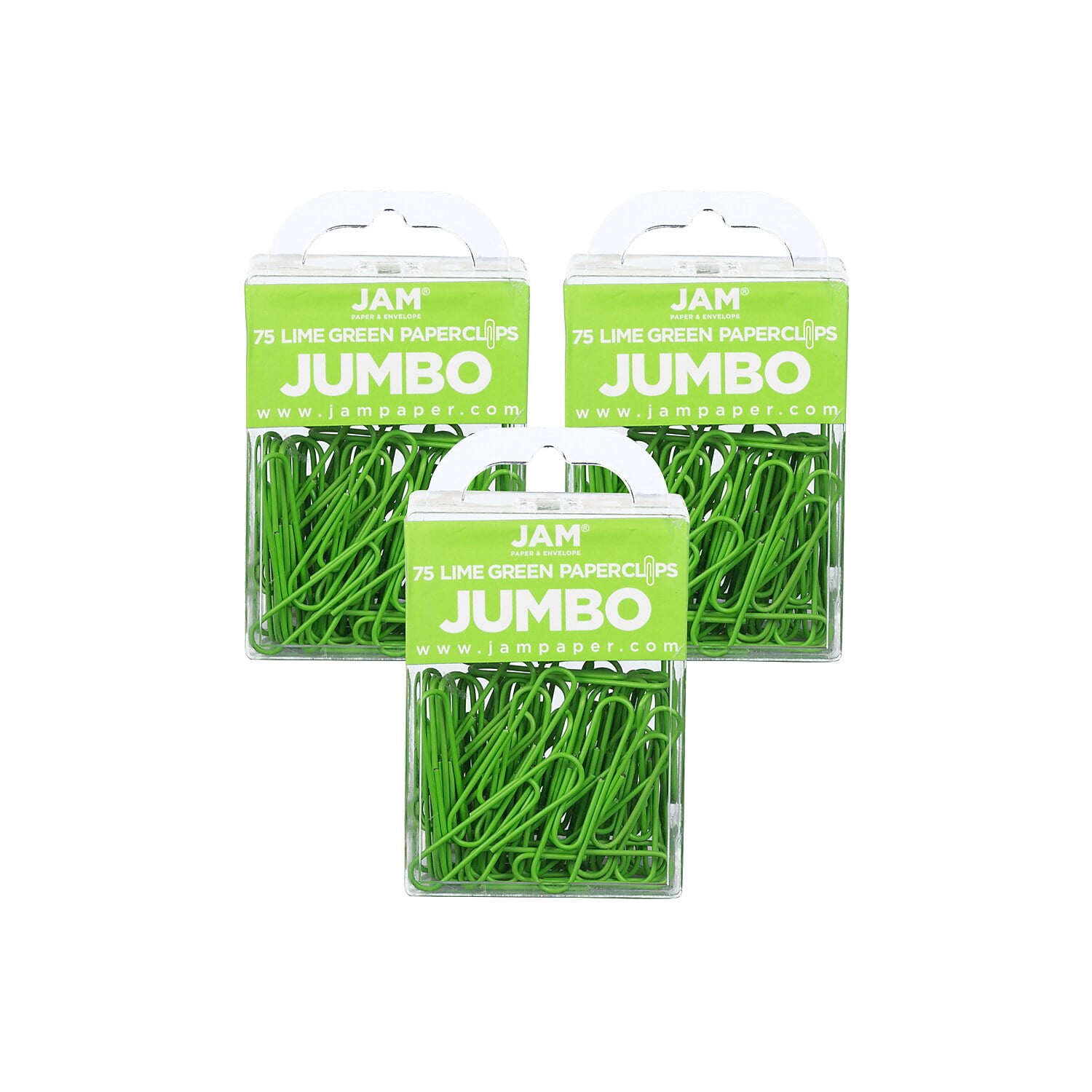 JAM Paper Jumbo Paper Clips Lime Green 3/Pack (21830627B)