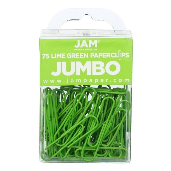 JAM Paper Jumbo Paper Clips, Lime Green, 75/Pack, Large
