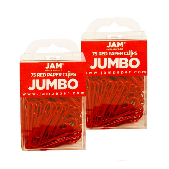 JAM Paper Jumbo Paper Clips, Red, 2 Packs of 75, Large