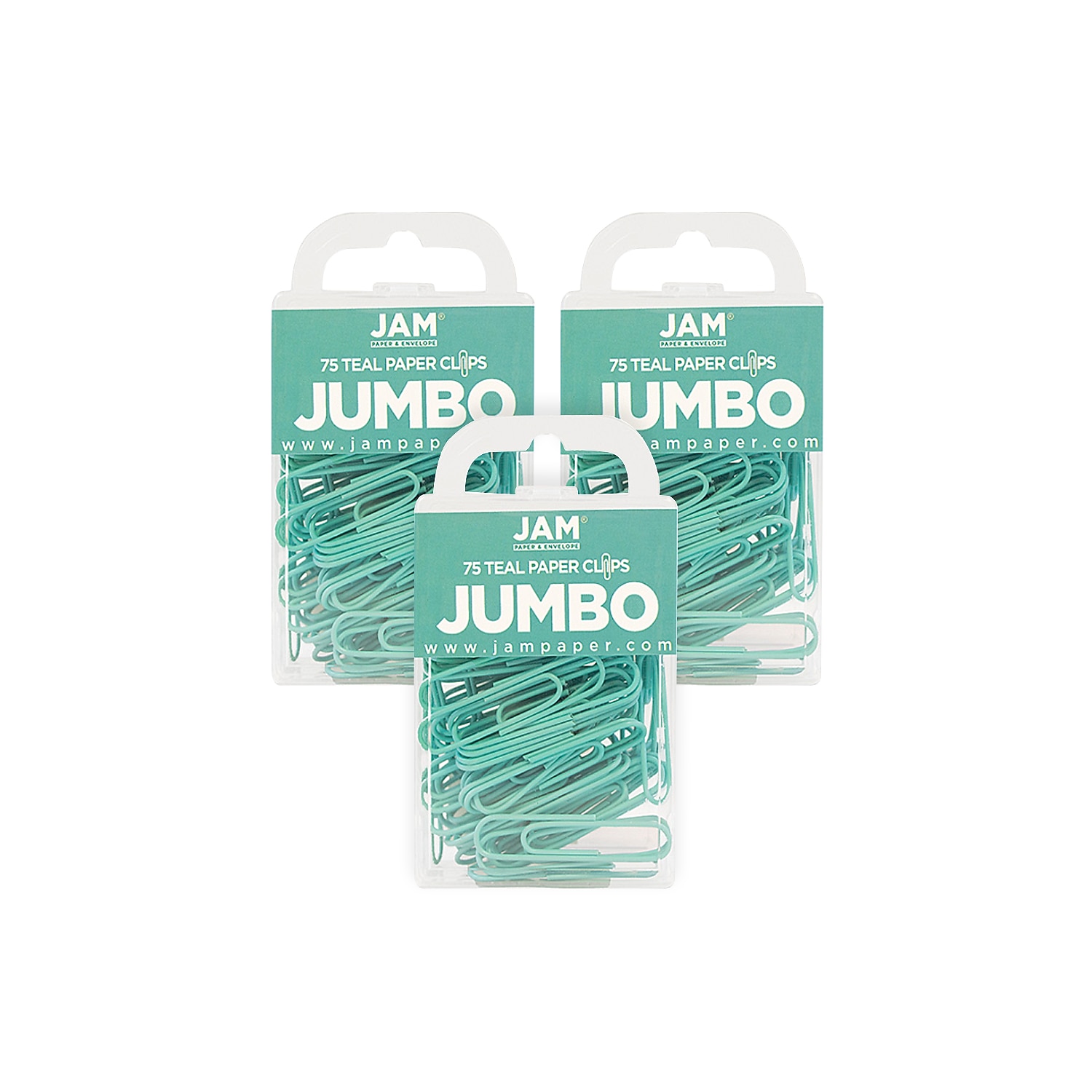 JAM Paper Jumbo Paper Clips Teal 3 Packs of 75 (21832065B)