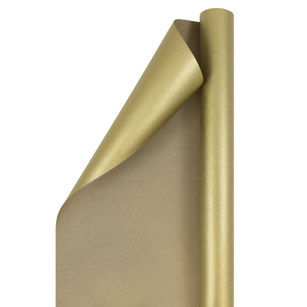 JAM Paper Kraft Wrapping Paper, 50 Sq ft Total, Gold, 2/Rolls/Pack