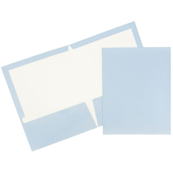JAM Paper Laminated 2 Pocket Baby Blue Glossy Folders, 6/Pack