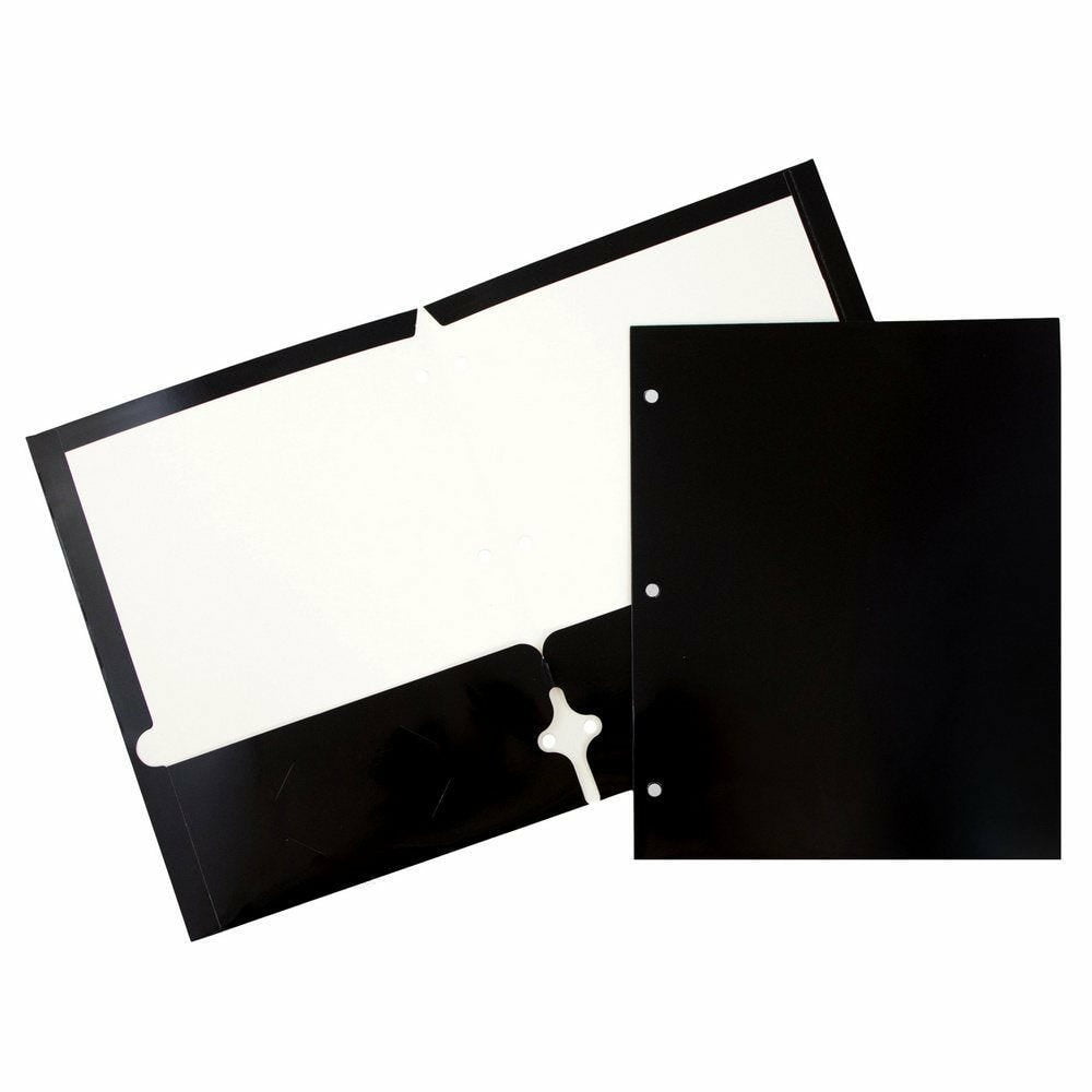 JAM Paper Laminated Two Pocket Glossy 3 Hole Punch School Folders, Black, 3/Pack
